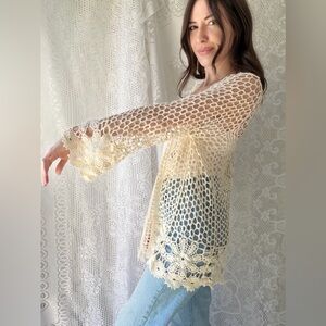 Rebellion Cream Crochet Lace Boho Open Cardigan Festival Cover Up